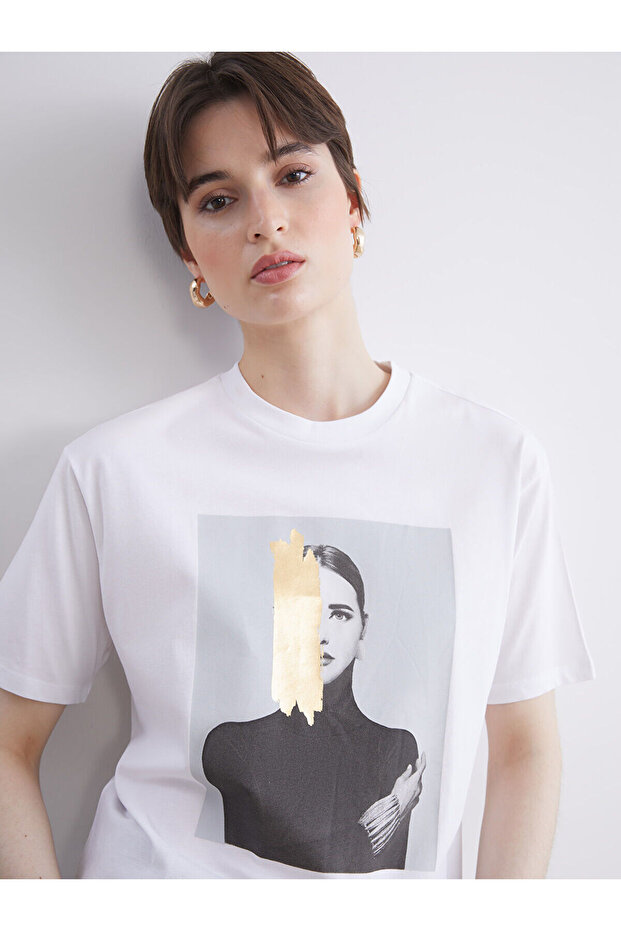 Crew Neck Printed Oversize Women's T-Shirt