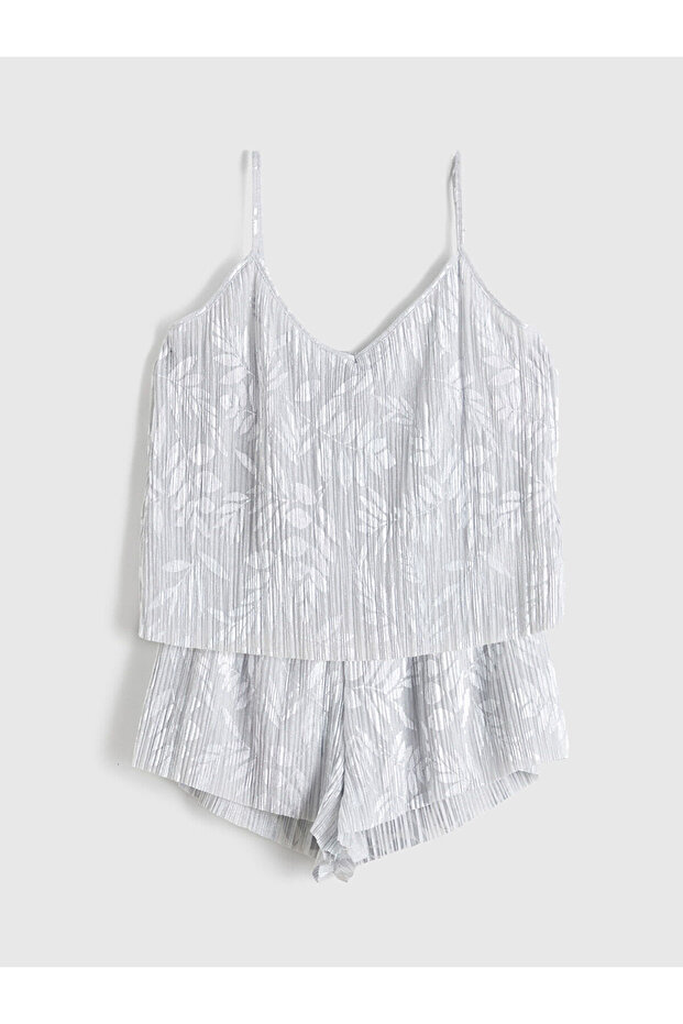 Peak Yeni Sezon V Yaka Çiçekli Askılı Kadın Şortlu Pijama Takımı - 1