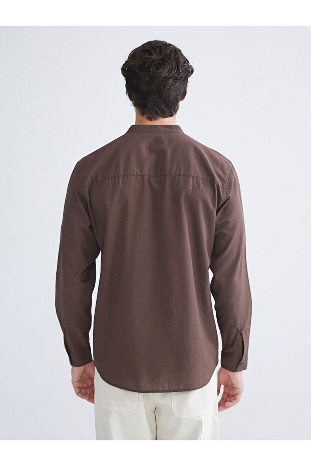 Regular Fit Hakim Yaka Uzun Kollu Poplin Erkek Gömlek - 3