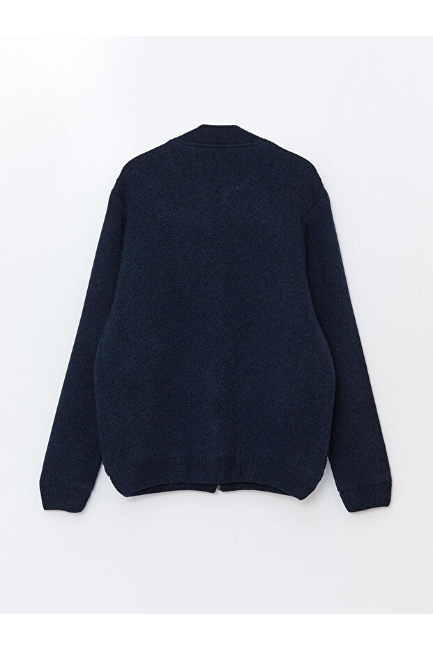 Lacivert Standart Kalıp Kolej Yaka Erkek Triko Hırka - 6