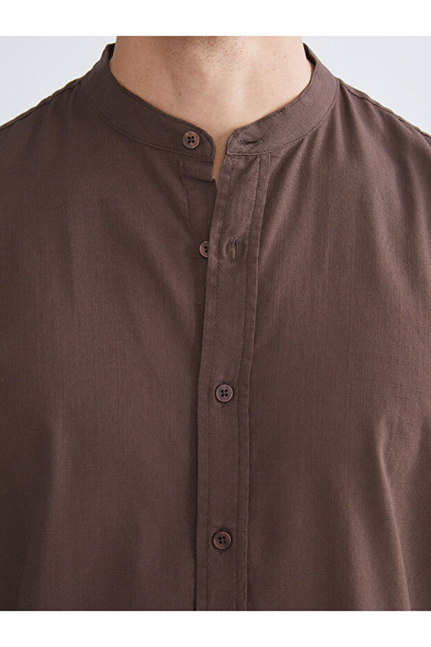 Regular Fit Hakim Yaka Uzun Kollu Poplin Erkek Gömlek - 4