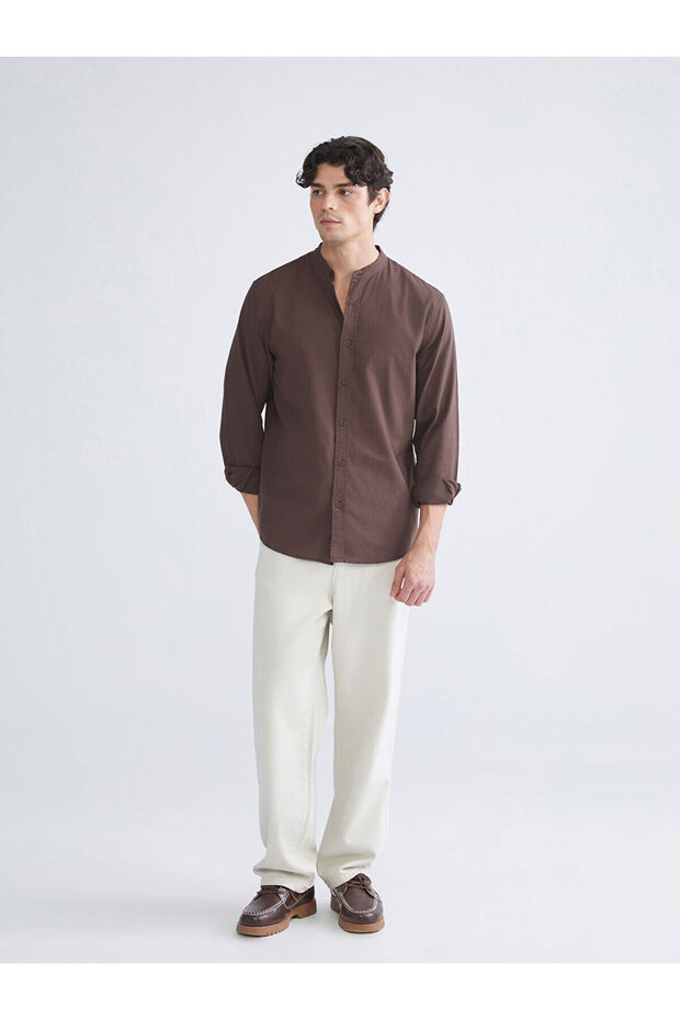 Regular Fit Hakim Yaka Uzun Kollu Poplin Erkek Gömlek - 2