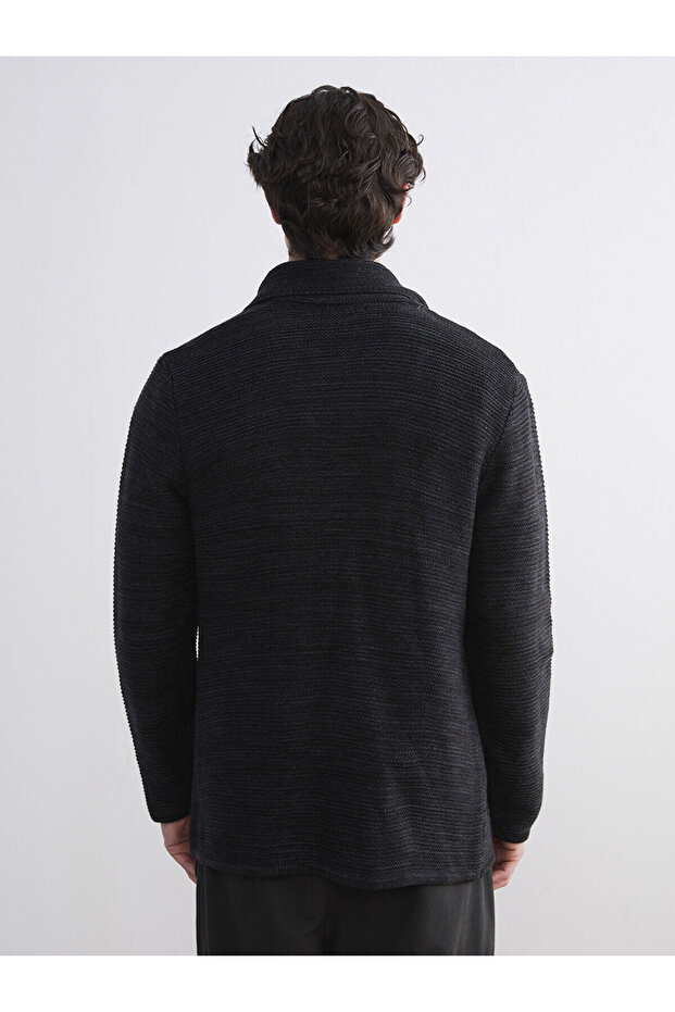 Siyah Standart Kalıp V Yaka Erkek Triko Hırka - 4