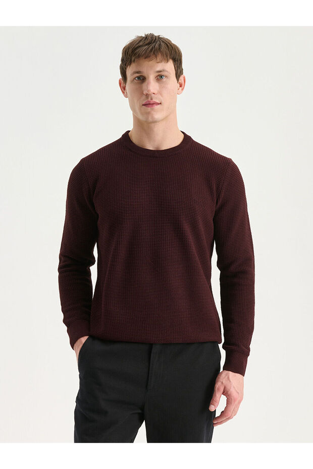 Crew Neck Checkered Men's Knitwear Sweater