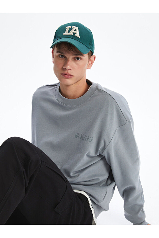 Gray Crew Neck Printed Men's Sweatshirt
