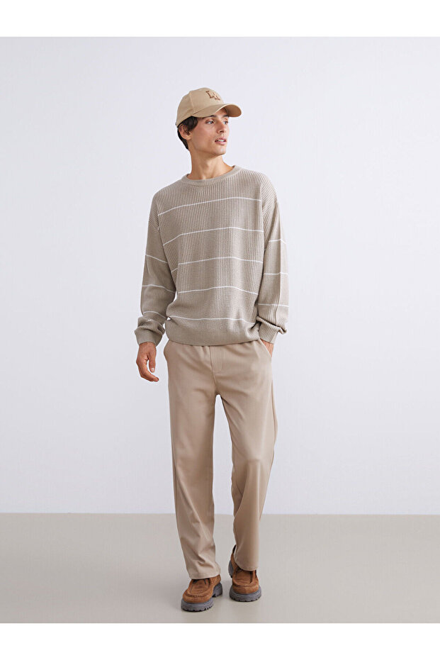 Xside beige men's pants with side pockets and elastic waist