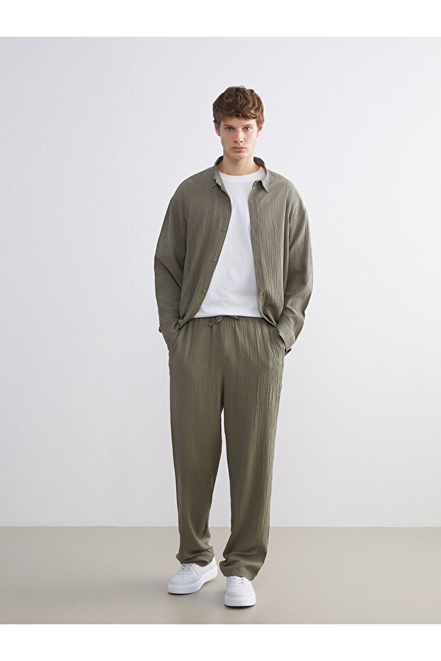 Giyçık Store Den Khaki Comfortable Fit Textured Men's Trousers