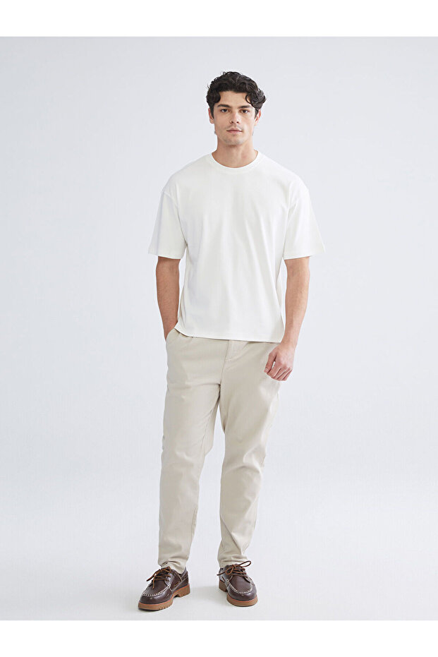 Beige Standard Fit Gabardine Men's Trousers