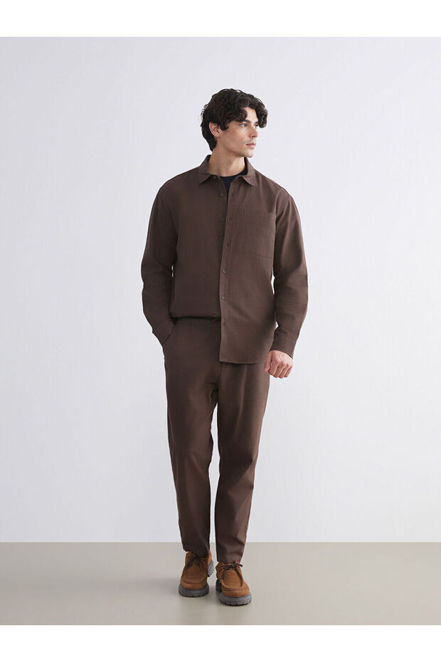 Xside brown casual fit linen look men's pants