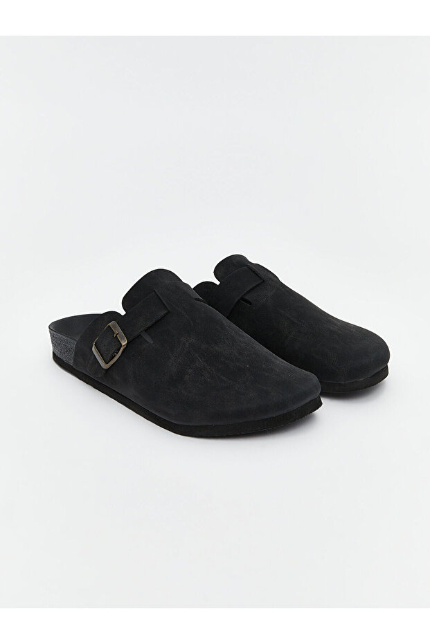 Black Suede Look Men's Slippers
