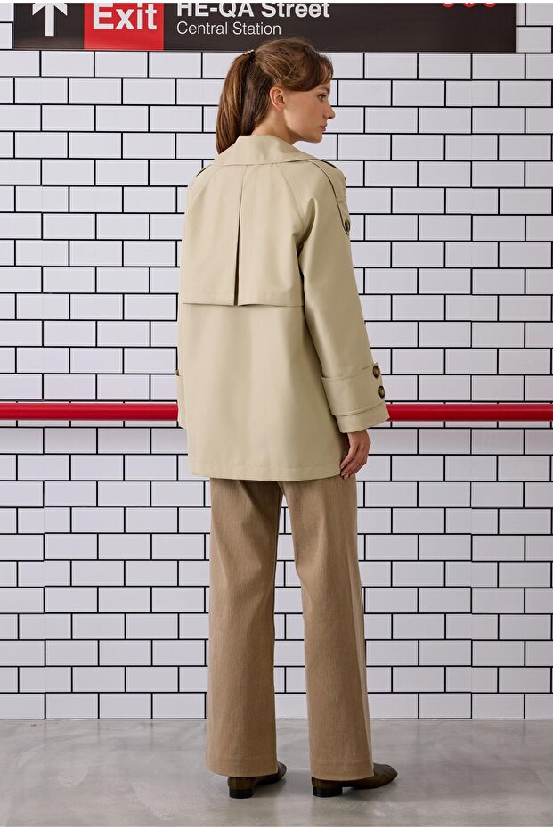 Double-Breasted Trench Coat Sage - 7