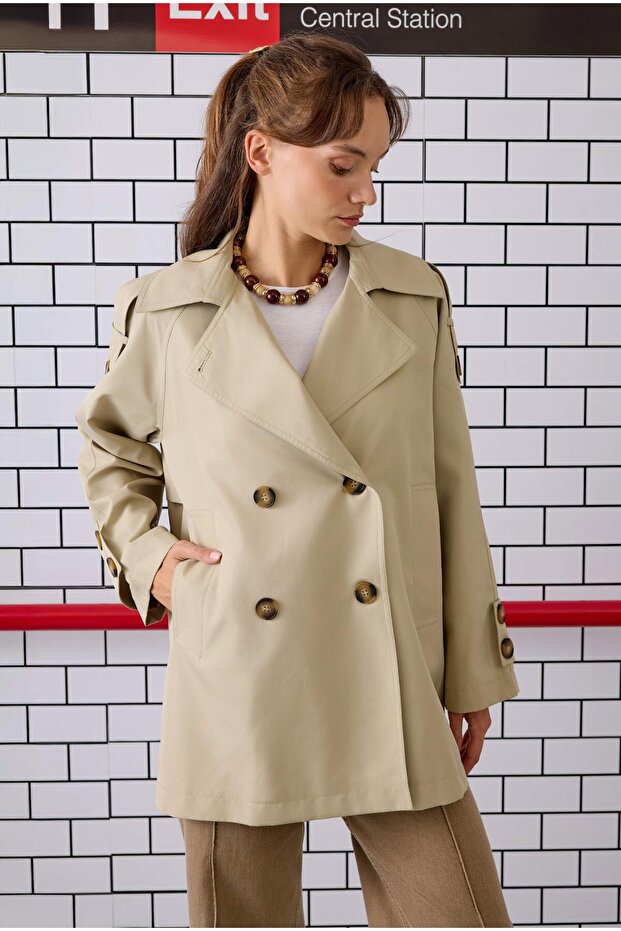 Double-Breasted Trench Coat Sage - 4