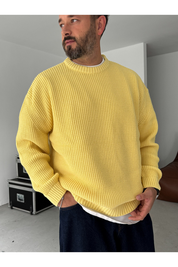 Sarı Basic Oversize Triko Kazak G-17334 - 5