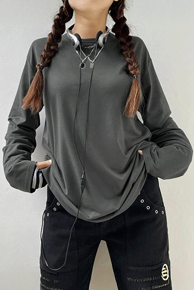 Plain Smoked Thin Fabric Oversize Unisex Sweatshirt