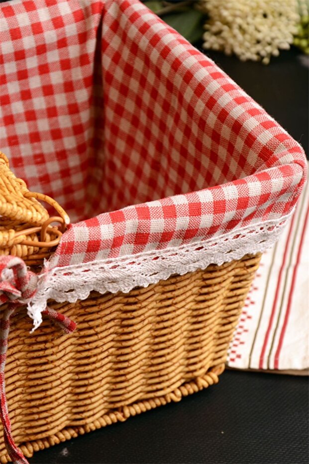 Hasır 700803 Rectangular Picnic Basket Picnic Basket with Lid and Cloth - 3