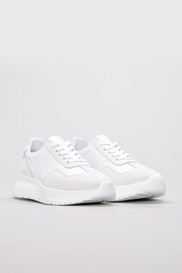 White Inside and Outside Genuine Leather White Light Sole Lace-Up Women's Sports Shoes Tg09982261146