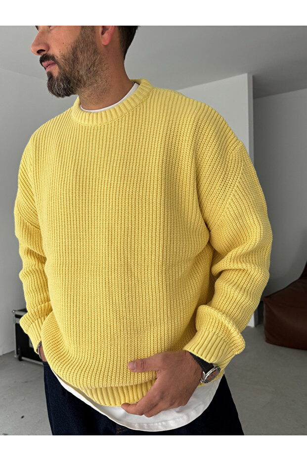 Sarı Basic Oversize Triko Kazak G-17334 - 4