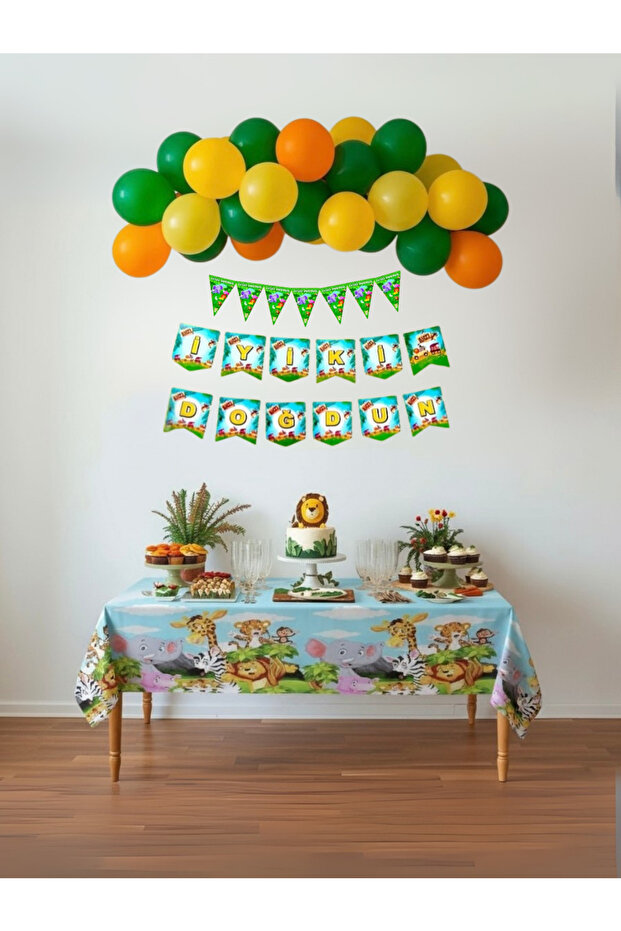 Safari Themed Party Decorations Set (Banner, Banner, Tablecloth)
