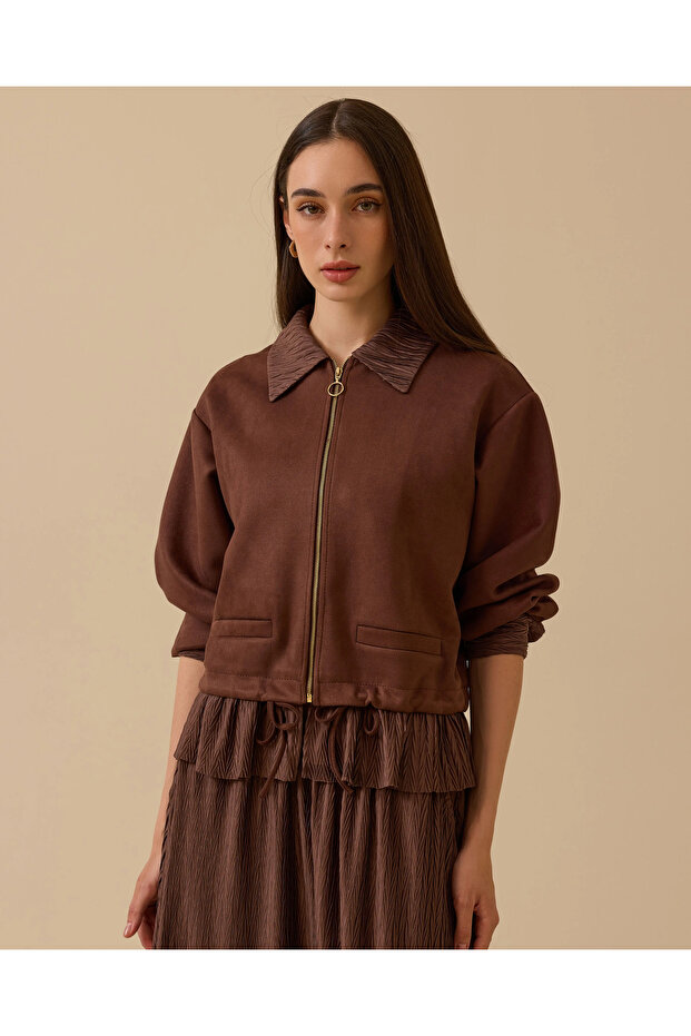 Fırfır Detaylı Süet Ceket - 1