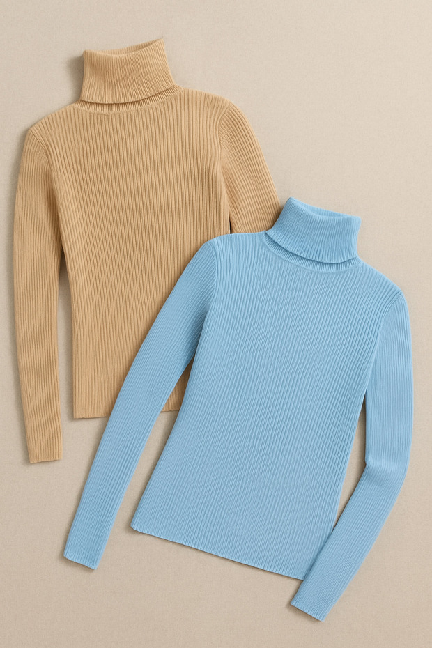 Unisex Set of 2 Premium Cotton Turtleneck Camisole Ribbed Slimfit High Neck Sweater