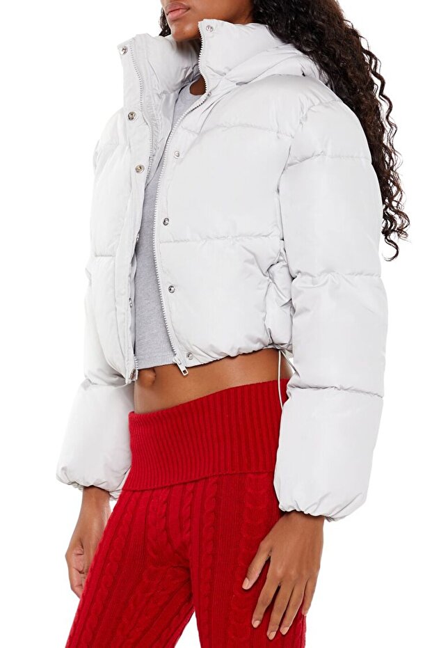 Kapüşonlu Crop Şişme Mont - 4