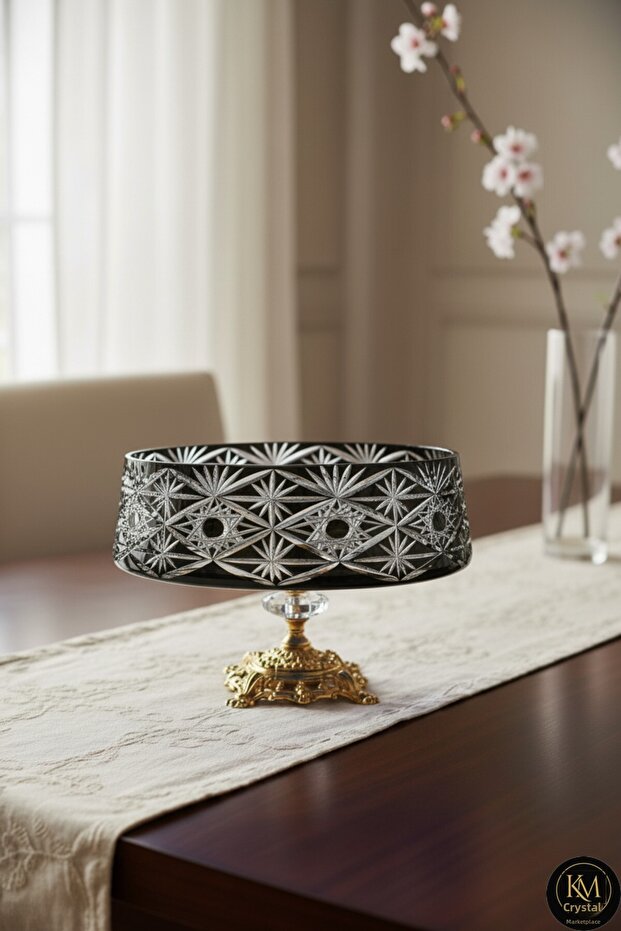 Handmade Crystal Avant-Garde Vision Mercury Decorative Presentation Bowl with Stand