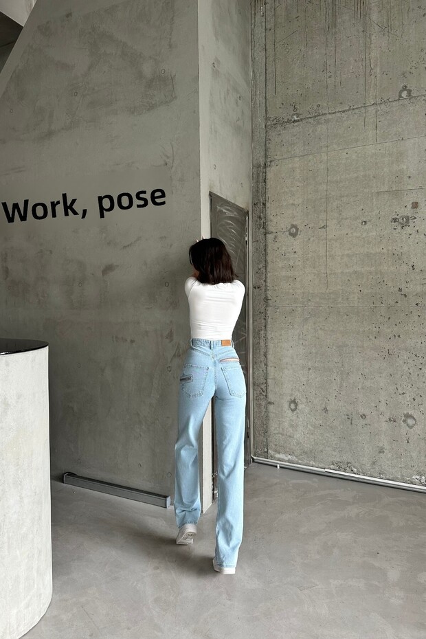 Női bő, magas derekú Palazzo B. kék farmer nadrág - 6