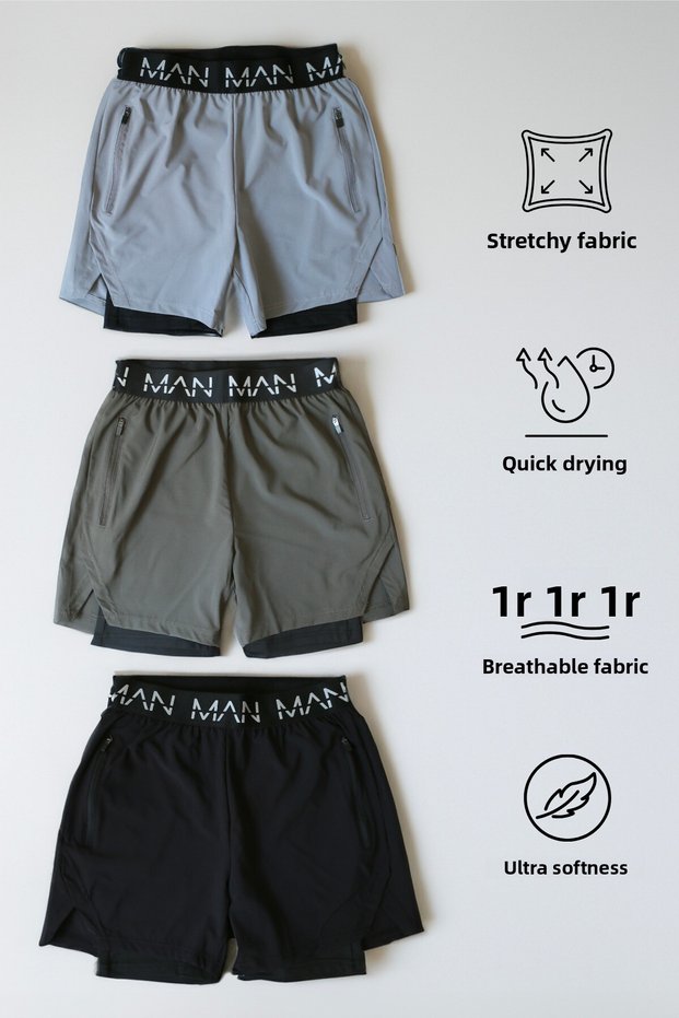 | 3 Pack |   Unisex Gym and Fitness Lined Leggings Shorts with Writing Rubber Outdoor Shorts Fitness