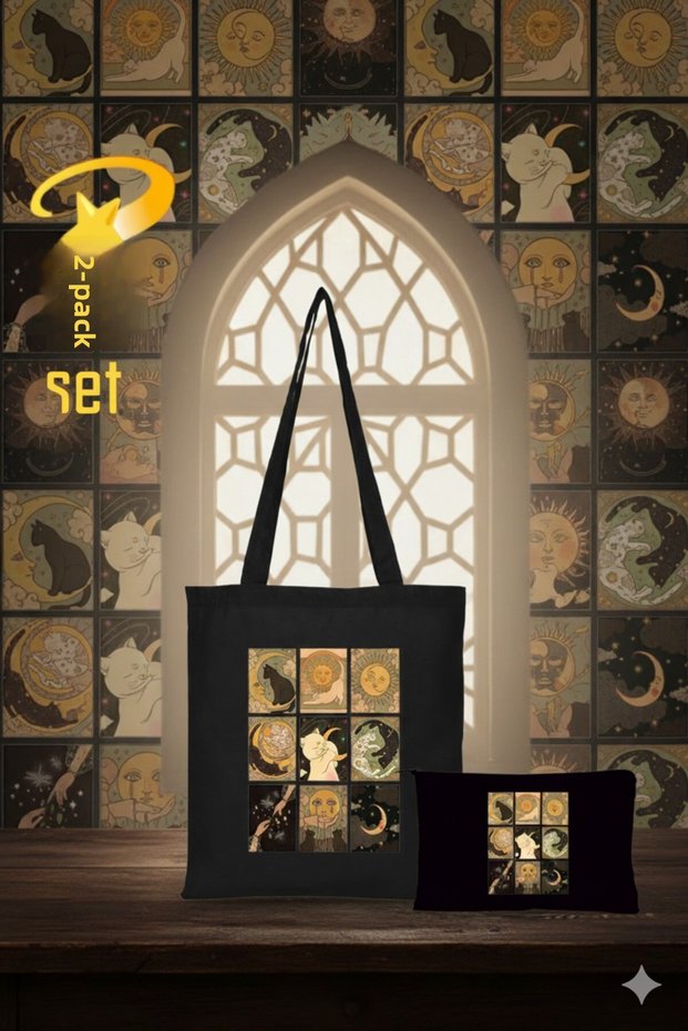 Cloth Bag - Pen Holder, Makeup Bag Set of 2, Black