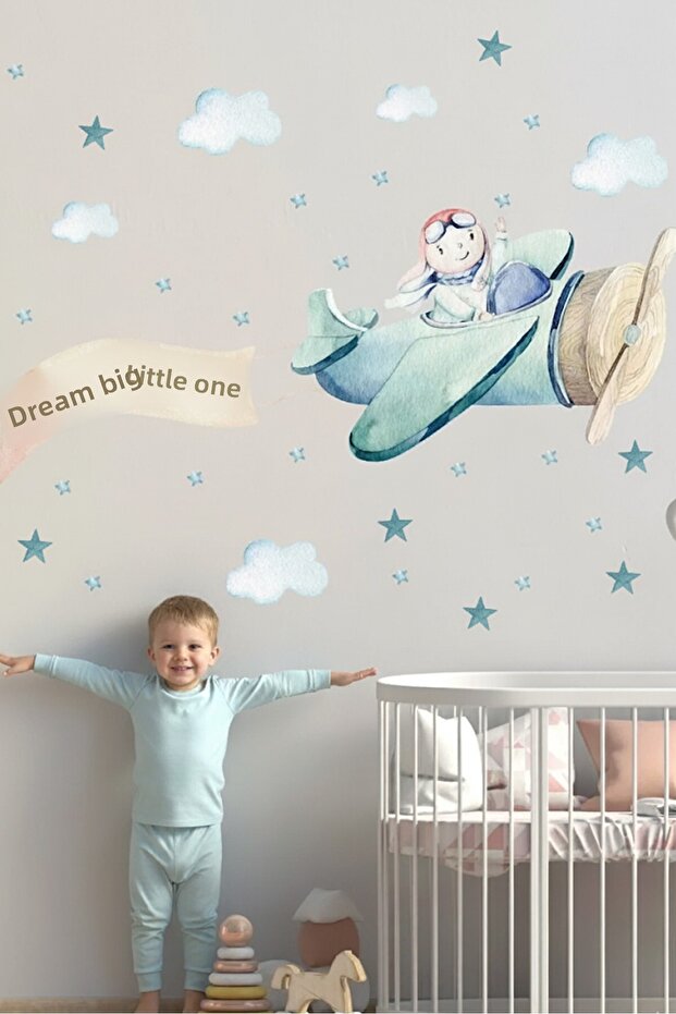 Cute Pilot Airplane Wall Sticker Set