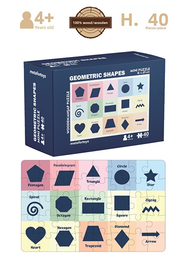 Wooden Geometric Shapes Mini Puzzle | 40 Pieces 4+ Years Old