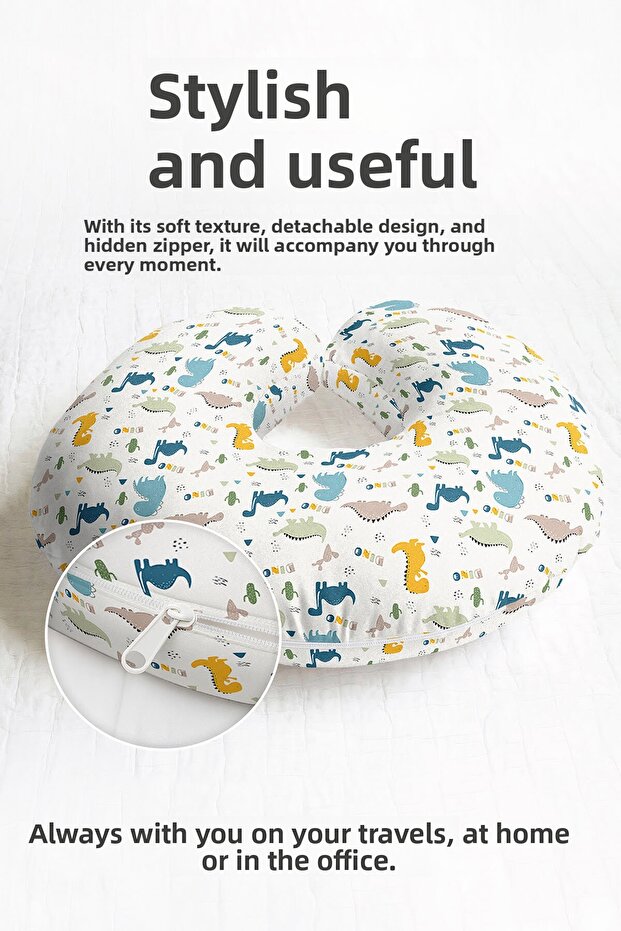 Dinosaur Patterned Cotton Neck Pillow - Children & Adults Colorful Green Yellow Blue Travel Pillow