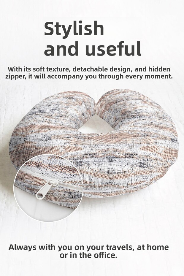 وسادة رقبة قطنية منقوشة عرقية - وسادة سفر ناعمة باللون البيج الطبيعي والرمادي