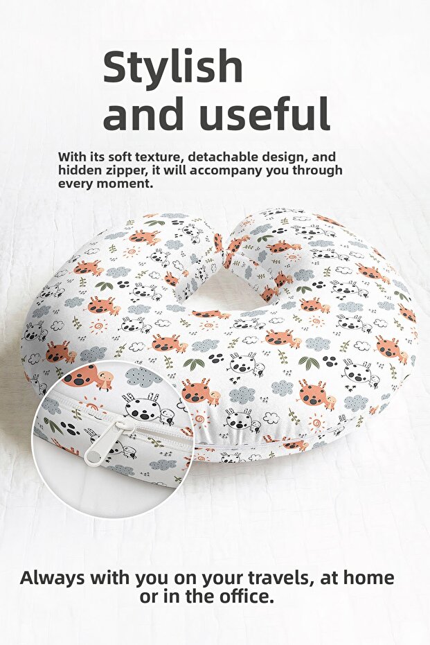Cute Cow Pattern Neck Pillow - Kids & Adults Pastel Orange Gray White Travel Pillow