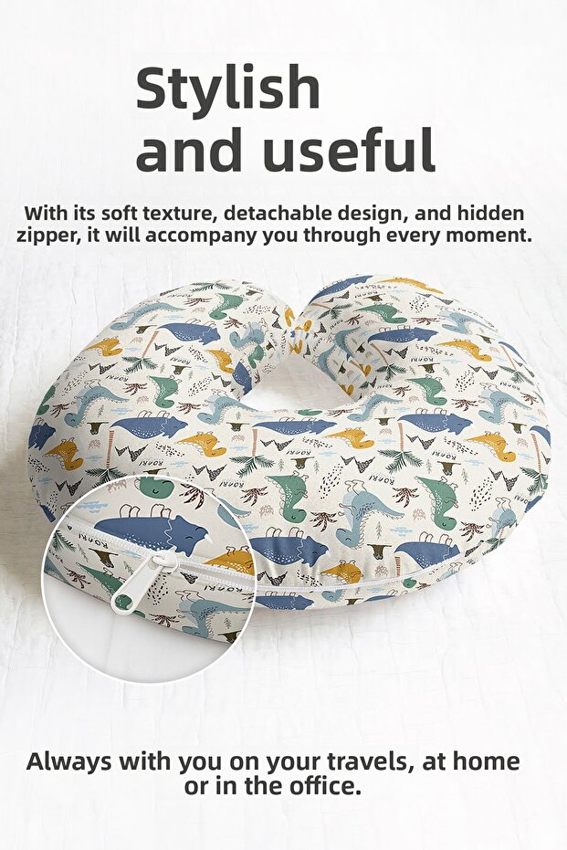 Kids & Adults Dinosaur Pattern Neck Pillow - Fun Yellow Green Blue Soft Travel Pillow