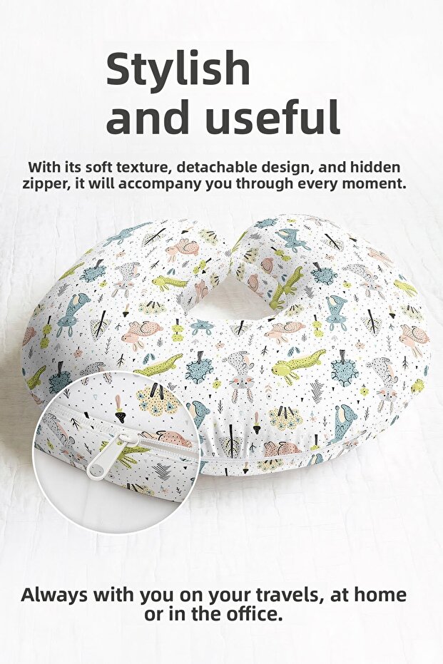 Cute Rabbit Patterned Cotton Neck Pillow - Pastel Green and Blue Color Travel Pillow