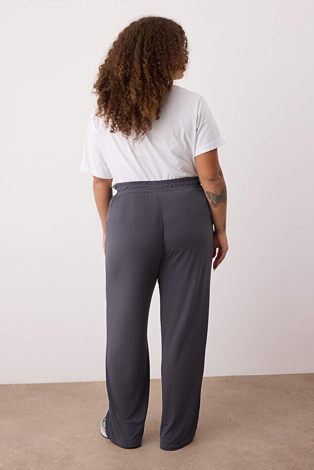 Gri Yüksek Bel Geniş Paça Örme Pantolon TBBSS25AR00005 - 4