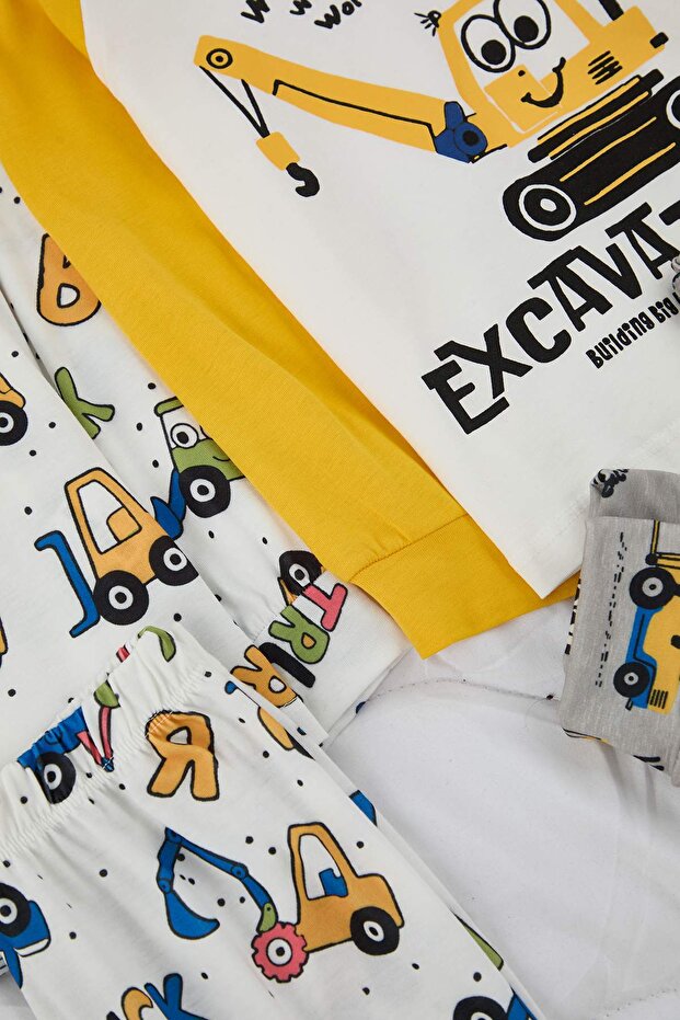 Ekru-Sarı 4'lü Baskılı Örme Erkek Çocuk Pijama Takımı TKDAW26PT00010 - 6