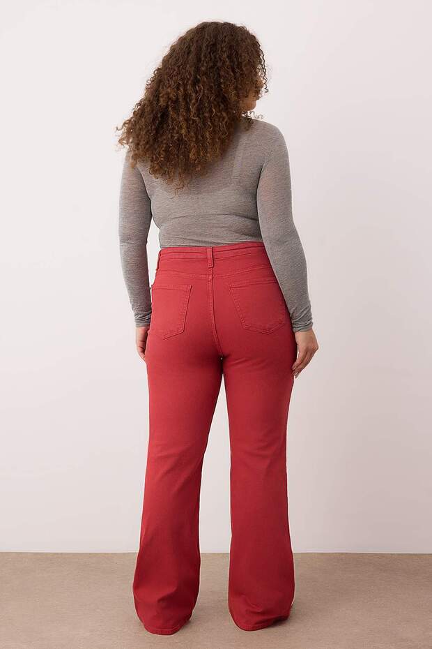 Kiremit Yüksek Bel İspanyol Paça Denim Büyük Beden Flare Jeans TBBAW26CJ00030 - 4