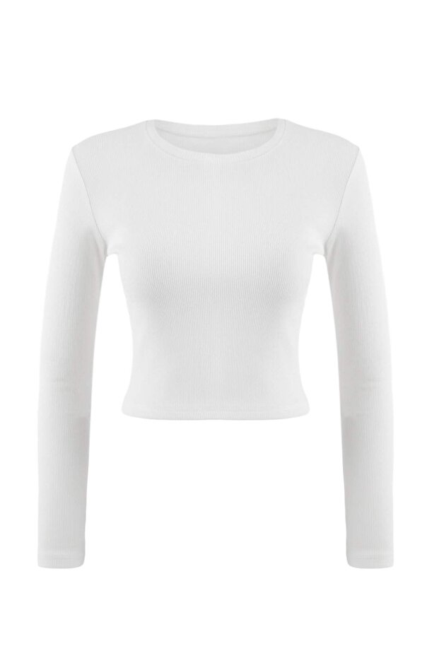 Siyah-Beyaz 2'li Paket Fitted/Vücuda Oturan Bisiklet Yaka Crop Fitilli Esnek Örme Bluz TWOAW22BZ0331 - 23