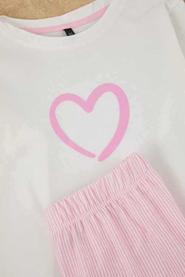 Pudra Kız Çocuk Baskılı Pijama Set Örme Alt-Üst Takım TKDAW26PT00007 - 4