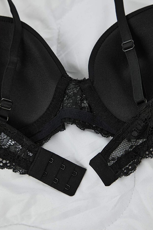 Siyah Micro Dantel Detaylı Kaplı T-Shirt Bra Örme Sütyen THMAW26SU00010 - 8