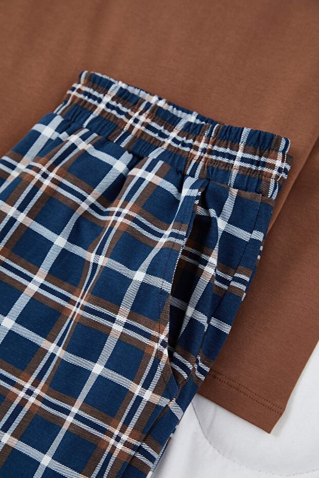 Kahverengi Regular Ekose / Kareli Örme Pijama Takımı TMNAW26PT00055 - 2