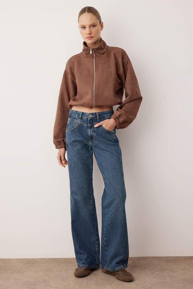 Koyu Mavi More Sustainable Normal Bel Dikiş Detaylı Wide Leg Jeans TWOAW26JE00223 - 1