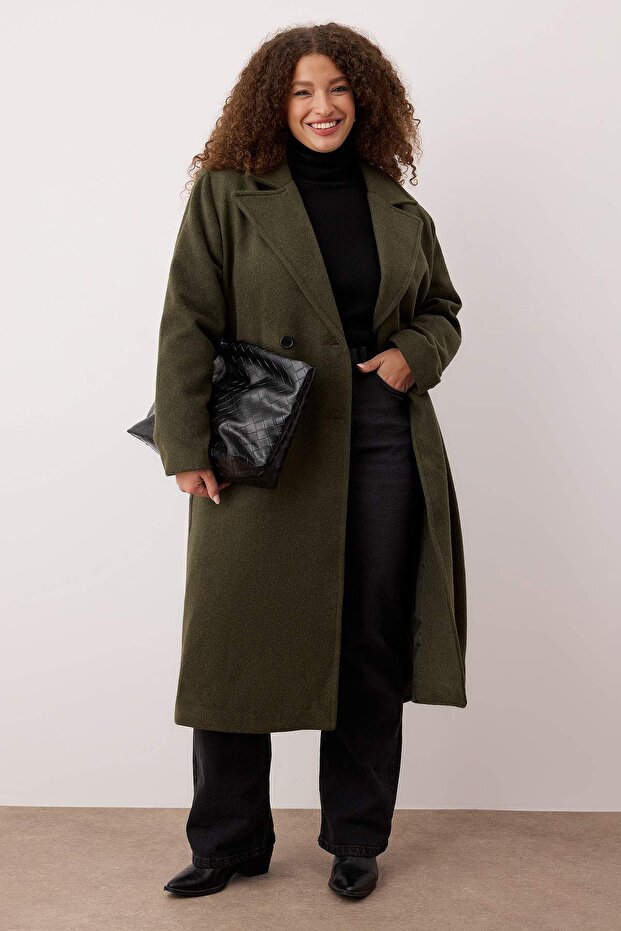 Khaki Oversize Plus Size Płaszcz TBBAW23KB00002 - 1