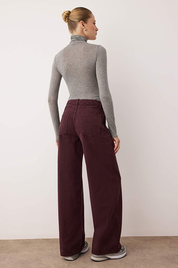Bordo Normal Bel Loose Baggy Jeans TWOAW26JE00203 - 4