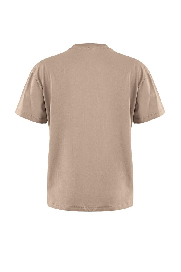 Yağ Yeşili-Gri 2'li Paket %100 Pamuk Basic Dik Yaka Örme T-Shirt TWOSS20TS1500 - 13