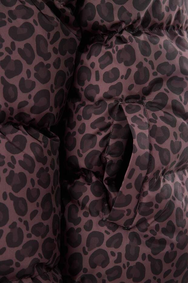 Çok Renkli Kahverengi Leopar Desenli Oversize Kalıp Şişme Mont TWOAW25MO00222 - 7