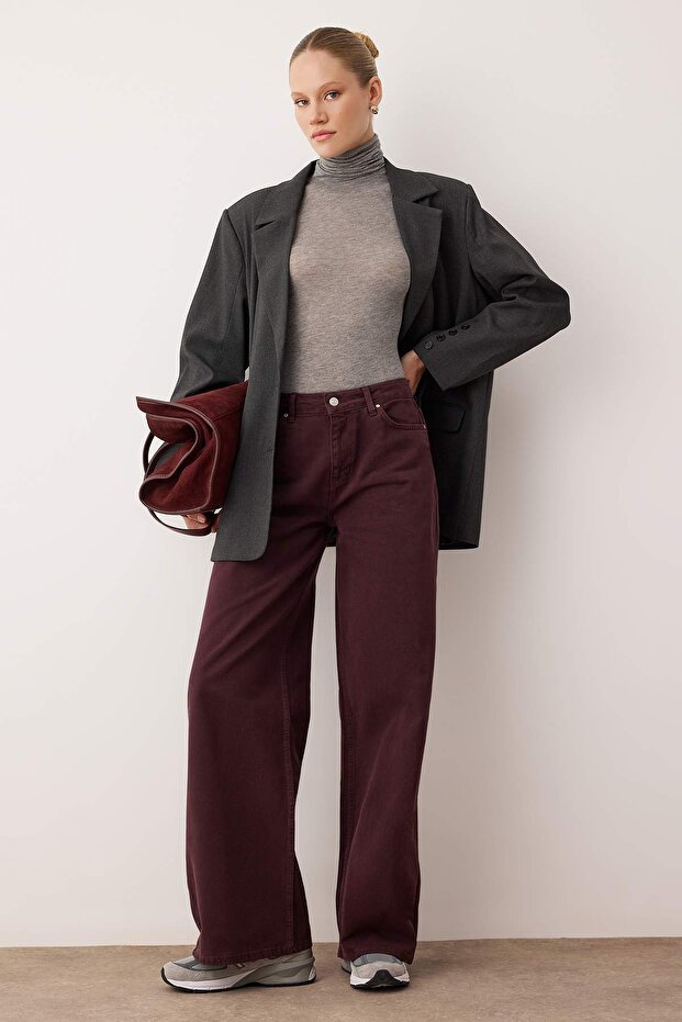 Bordo Normal Bel Loose Baggy Jeans TWOAW26JE00203 - 2