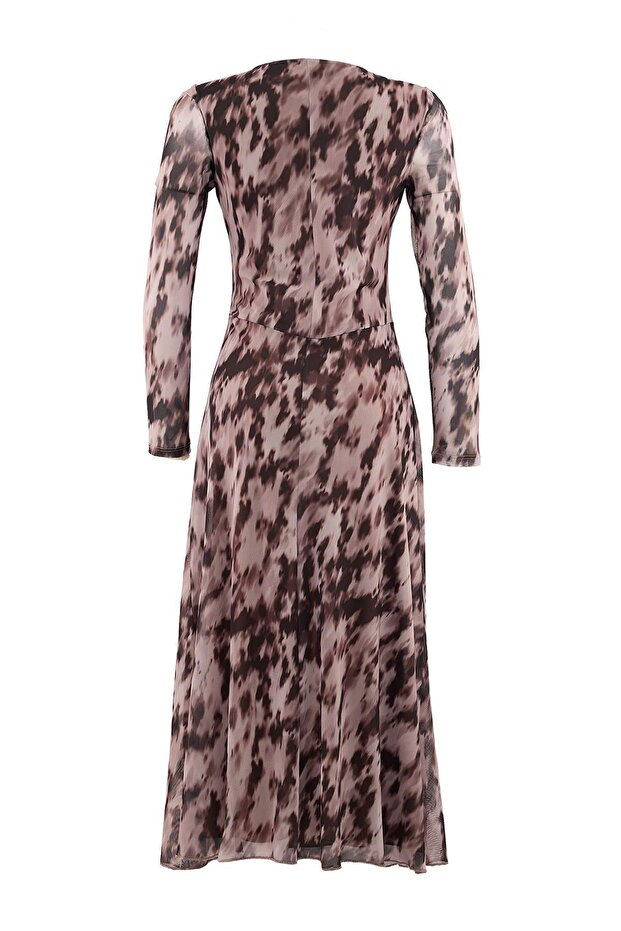Kahverengi Baskılı Büzgü / Drape Maxi Örme Elbise TWOAW25EL00408 - 7